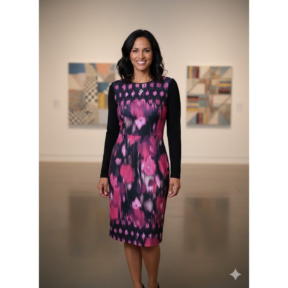Elie Tahari Dress Womans 8 Stretch Bodycon Floral Darted Lined Cocktail Event